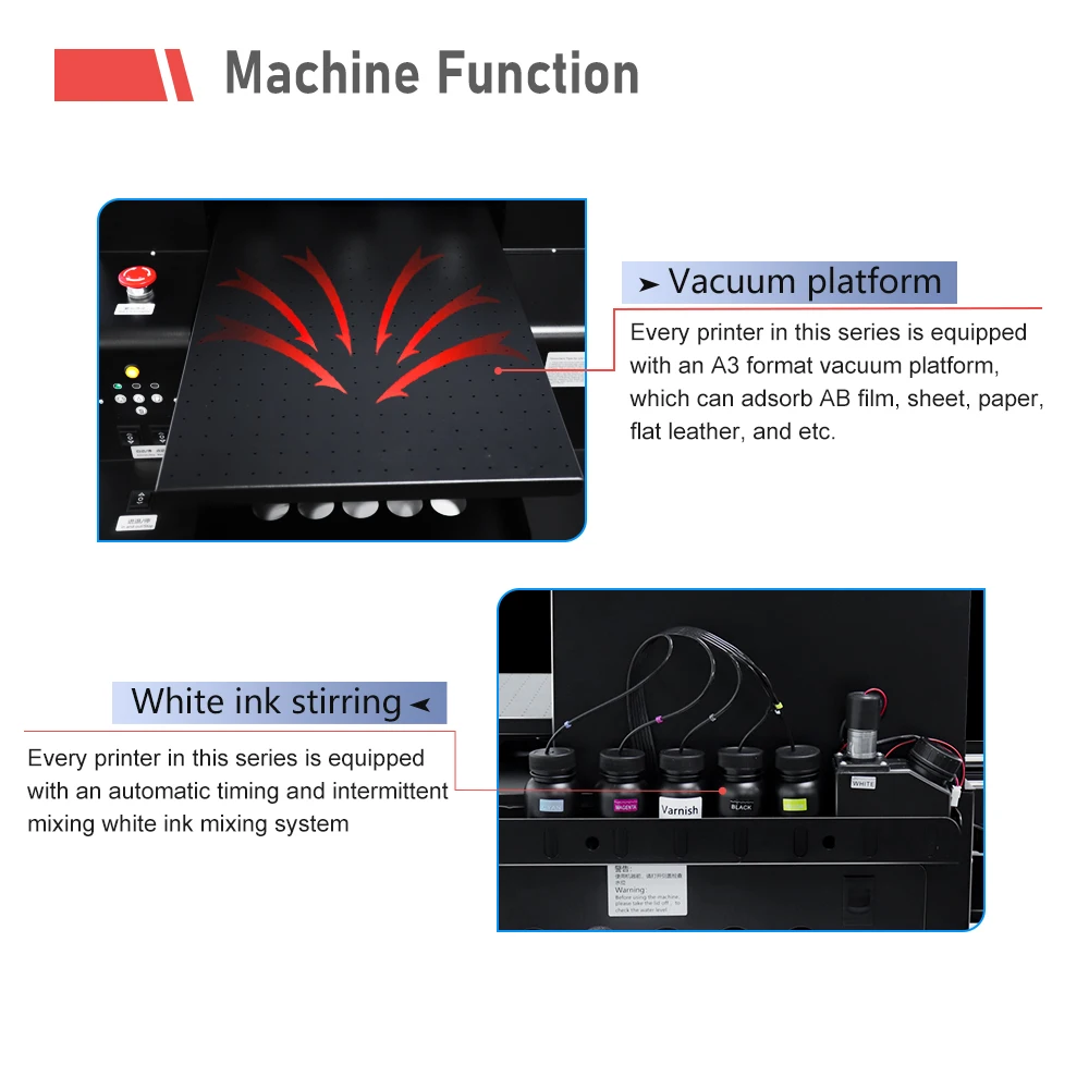 طابعة OEMG A3 UV LED لإبسون XP600 مع حبر أبيض وورنيش للأسطح الصلبة - آلة طباعة الأكريليك المعدنية والزجاج الخشبي
