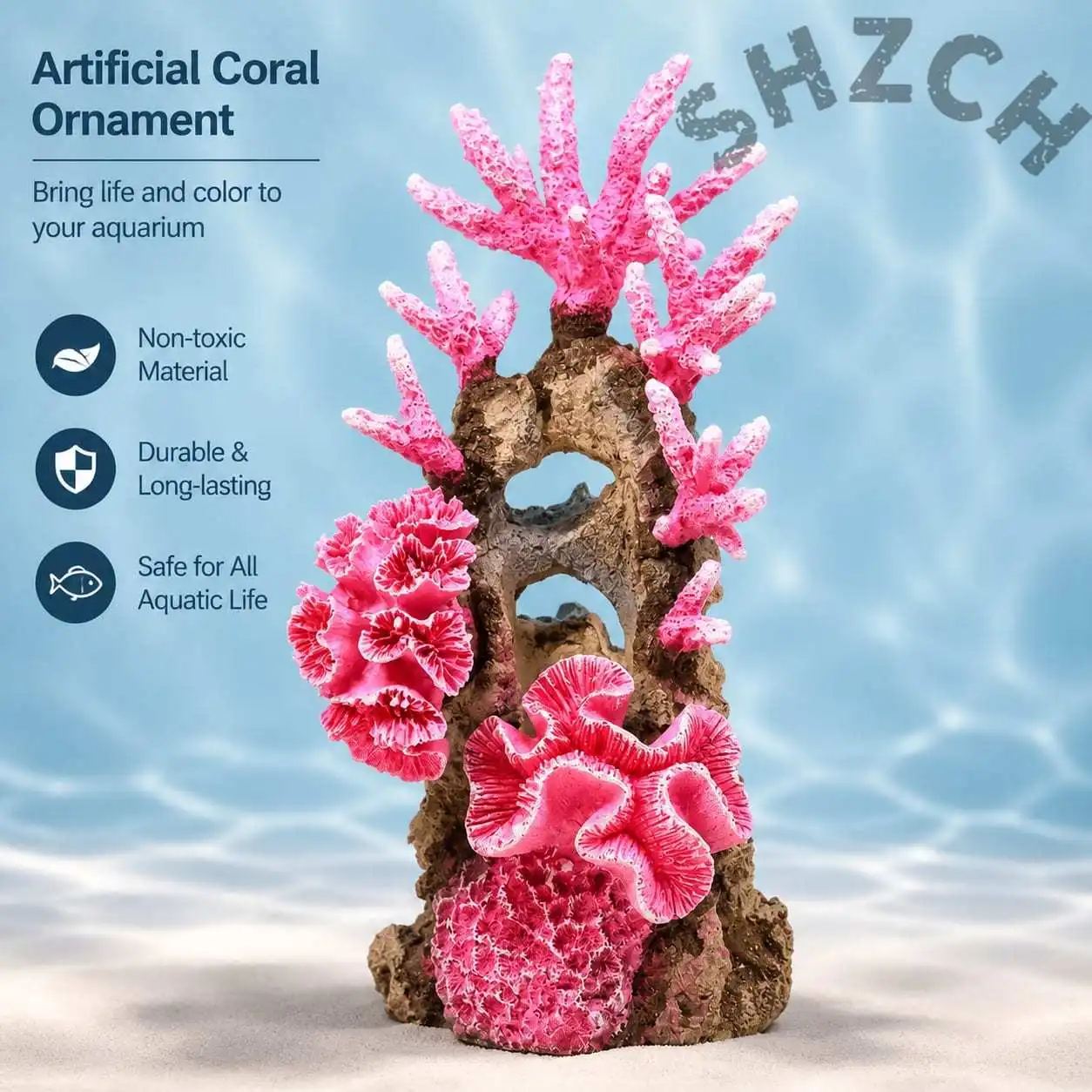 Artificial Coral Reef Decoration Set for Fish Tank Aquarium with Shells Water Grass Shelter Hiding Cave Combination Ornaments
