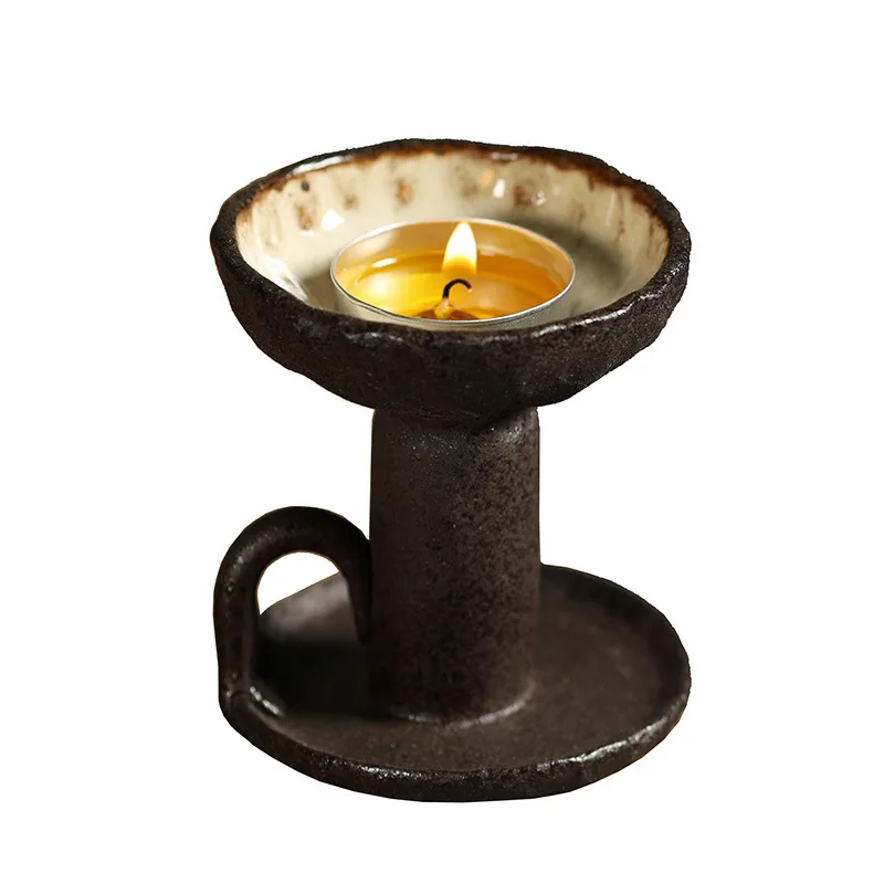 Mu Yan Handmade INS Style Coarse Pottery Holder Japanese Minimalist Tea Ceremony Zen Ornament Candle Retro Atmosphere