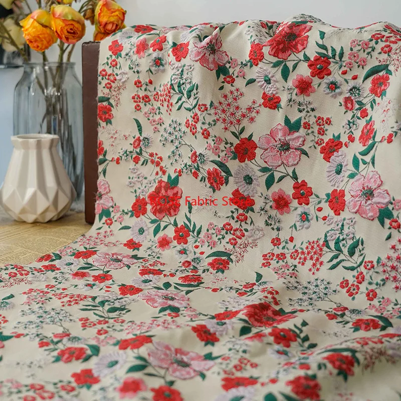 1 Meter Bright Flower Embossed Yarn Dyed Jacquard Fabric Spring Autumn Women's French Style Elegant Dress Diy Sewing Fabric