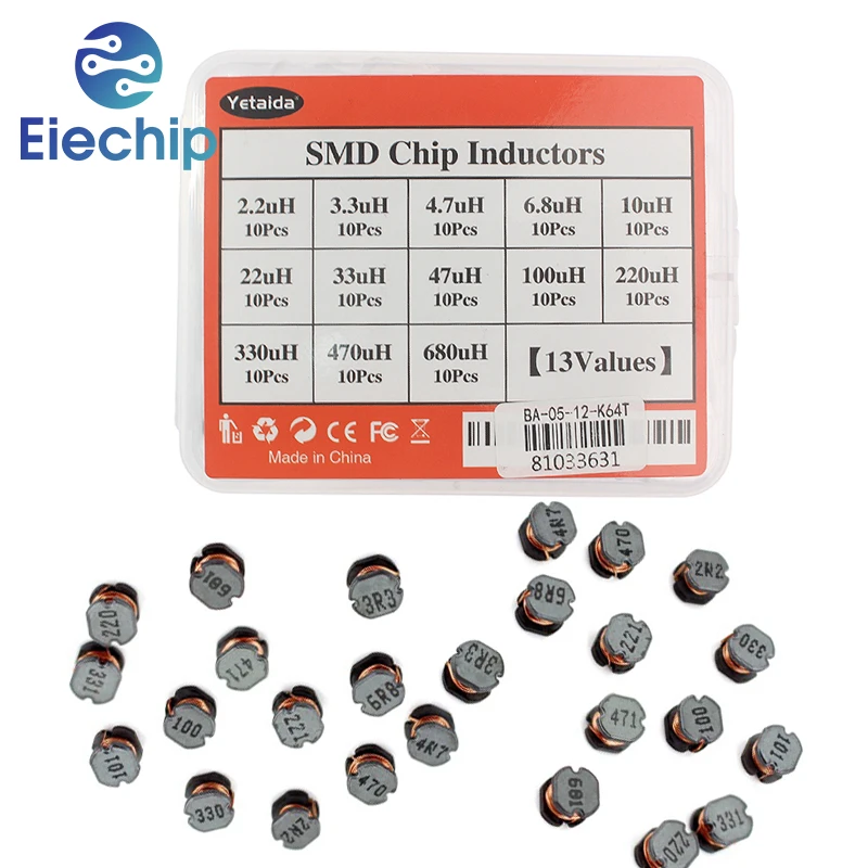 130PCS/set SMD Power Inductor Kit 2.2/3.3/6.8/10/100/470/680UH CD54 inductor for DC-DC Converters DIY Electronic Free Shipping