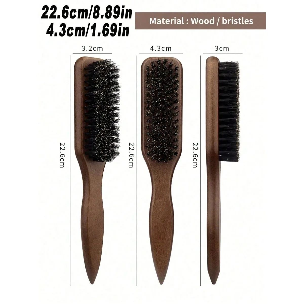 Cepillo de pelo de cerdas de jabalí de madera maciza, cepillo de peinado de cerdas naturales finas y densas, peine de madera lisa para el cuidado del cabello, control de bordes de cabello de bebé y peinado de barba