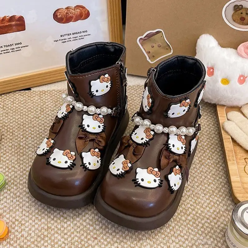 

Sanrio Hello Kitty Kids Winter Shoes Inserts Cotton Infant Fur Girls Knitted Indoor Slippers Children's Cotton Shoes Boots