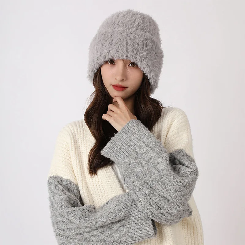 หมวกไหมพรมถักทรงฮักเกอร์ รุ่นใหม่ สำหรับผู้หญิง ให้ความอบอุ่น ใช้ได้หลากหลาย เหมาะสำหรับฤดูใบไม้ร่วงและฤดูหนาว รุ่น B8M50