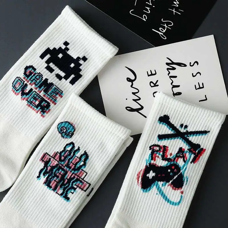 Hip Hop Men Socks White Anime Cotton Running Football Basketball Skateboard Fancy Sport Socks Funny Harajuku Novelty Fancy