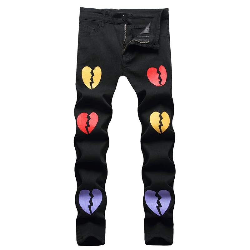 

New Men's Jeans Digital Color Printed Casual Slim Pencil Pants Mid-Waist Elastic Fashion Streetwear