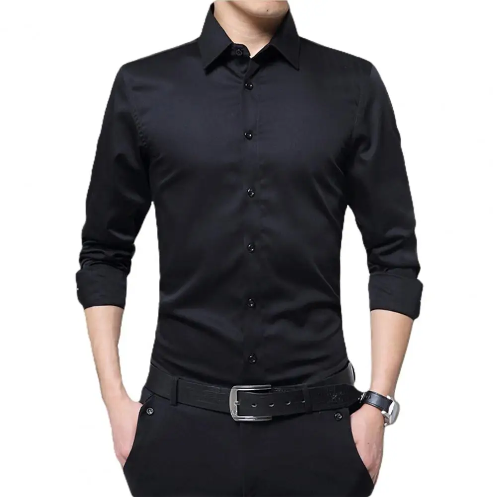 Camisas masculinas elásticas com fibra de bambu, slim fit, manga comprida, camisa denier, casual, superfina, tamanho grande, 3XL