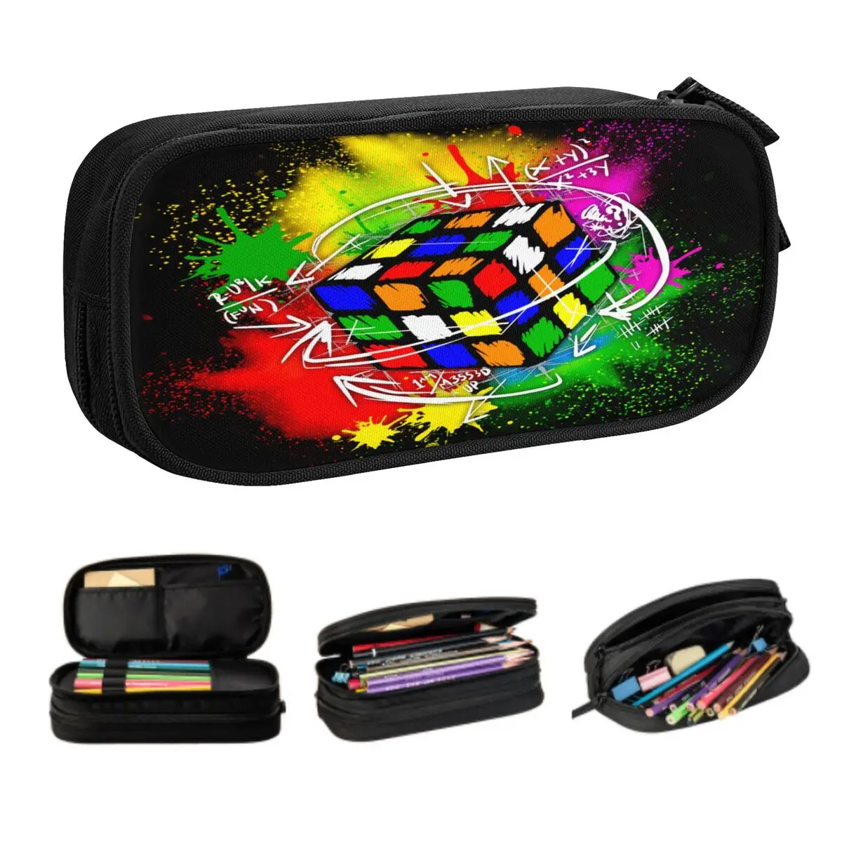 Customized Vintage Rubix Rubiks Cube Math Lover Kawaii Pencil Cases Boys Gilrs Large Capacity Pencil Pouch School Accessories