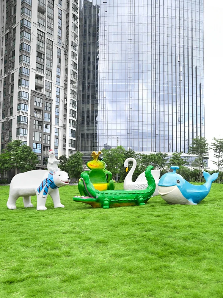 Fiberglass cartoon animal seat sculpture check-in landscape outdoor shopping mall rest area decoration