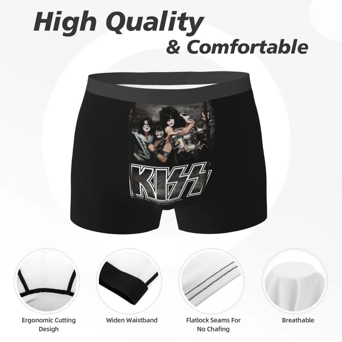 Boxer Underpants Shorts Kiss Rock Band Retor Panties Male Ventilate Underwear for Homme Man Boyfriend Gift