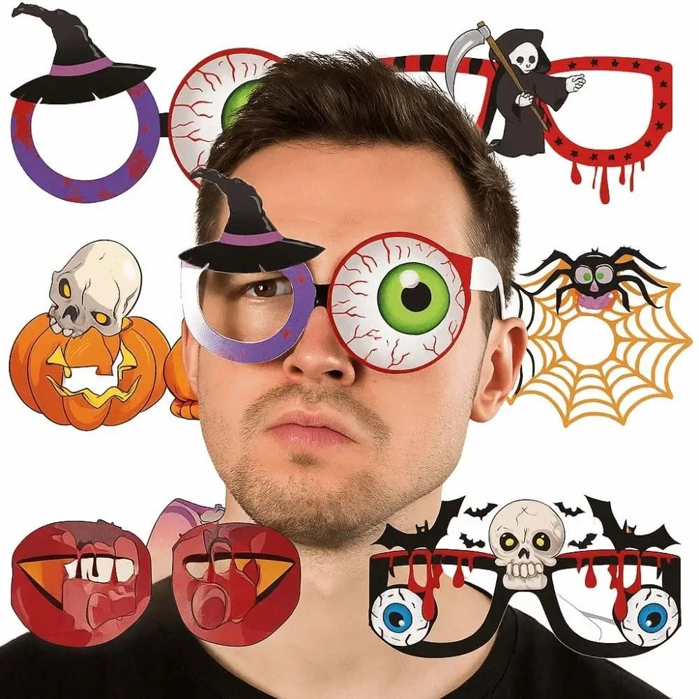 

6 pcs Funny Halloween Paper Glasses Pumpkin Design Bat Design Cosplay Eyeglass Spider Design Festival Costume Party Photo Props