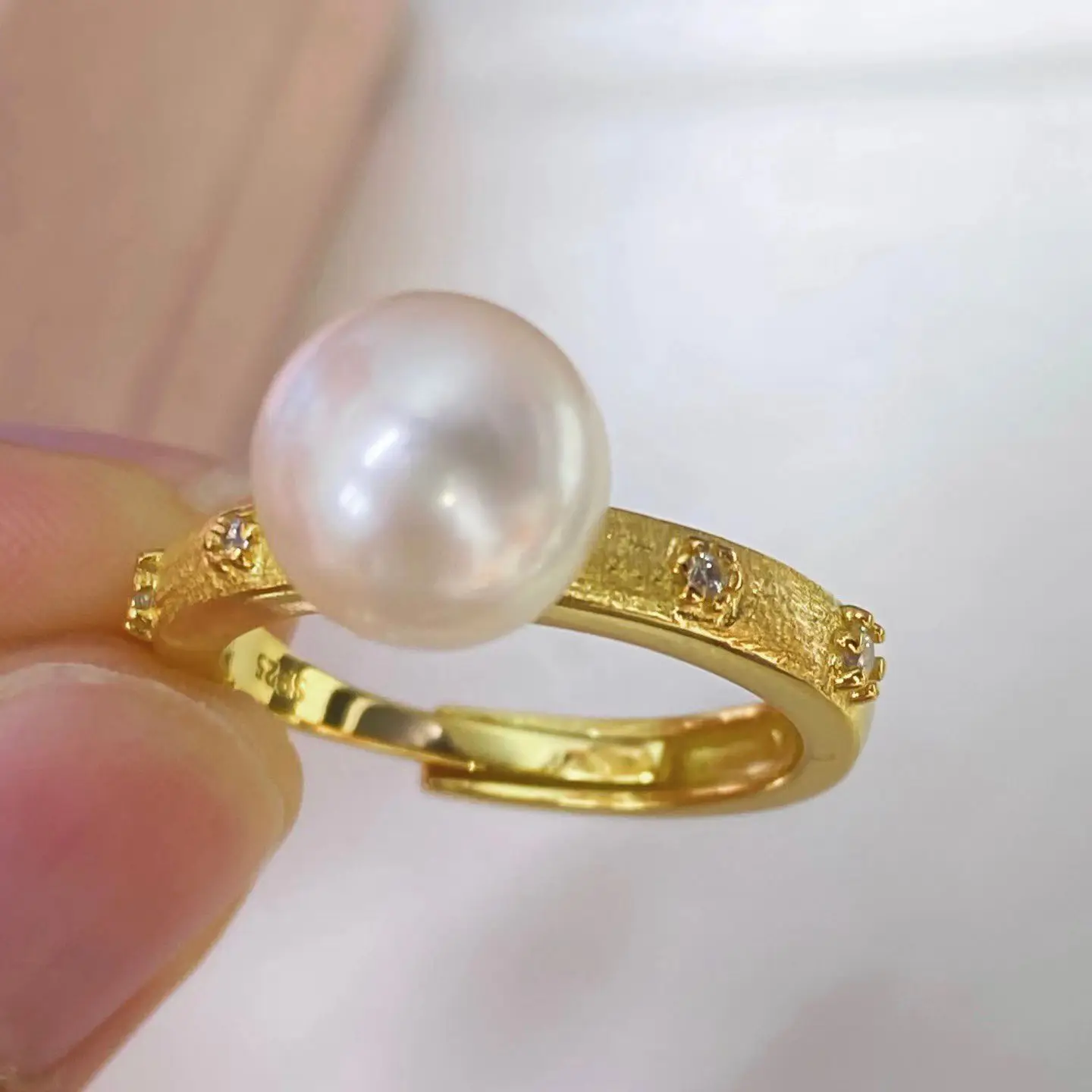 

S925 Sterling Silver Adjustable Ring Mount Settings Findings Mountings Accessory Parts for 8-9mm Pearls