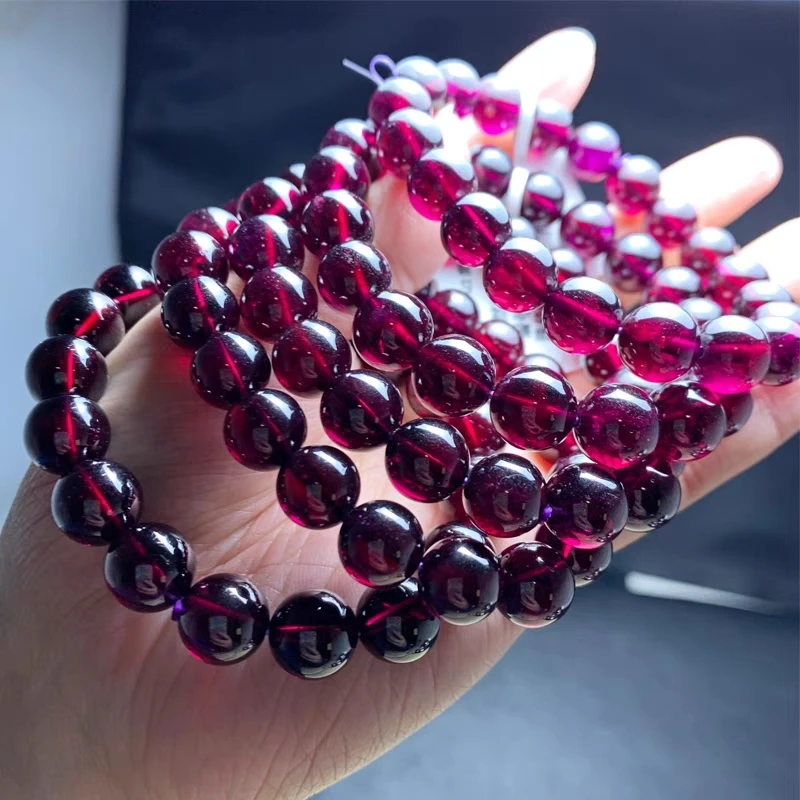 Natural Purple Garnet Clear Round Beads Bracelet For Women Men 7mm 8mm Purple Garnet Stretch Bracelet AAAAAA
