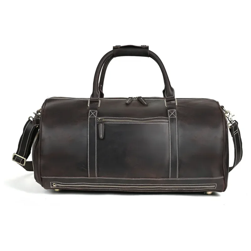 Retro men's portable travel bag first layer cowhide leather simple large capacity shoulder messenger bag