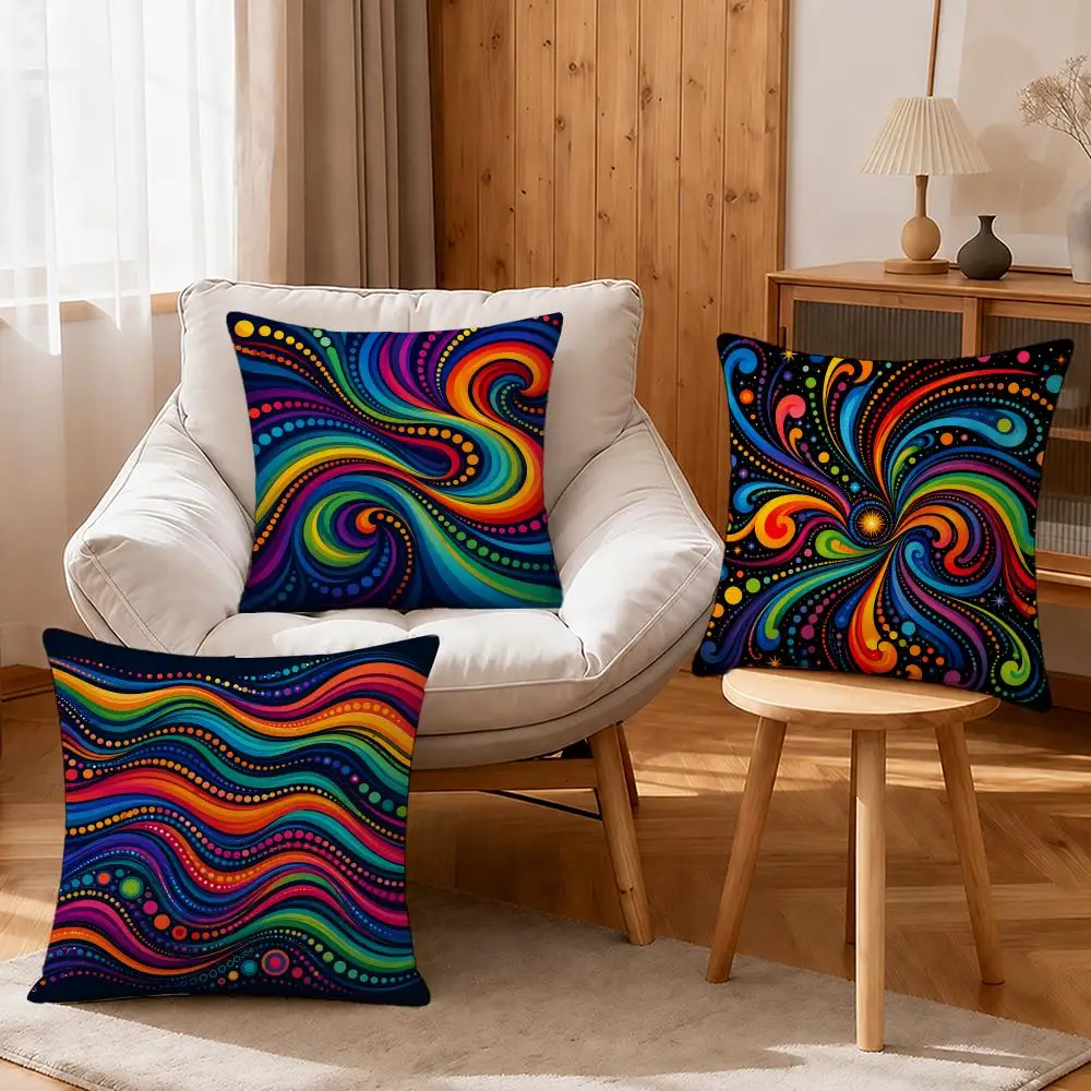 Art Colorful Pattern Cushion Cover Linen Anti-Mite Antibacterial Cushion Cover Invisible Zipper Sofa Decor