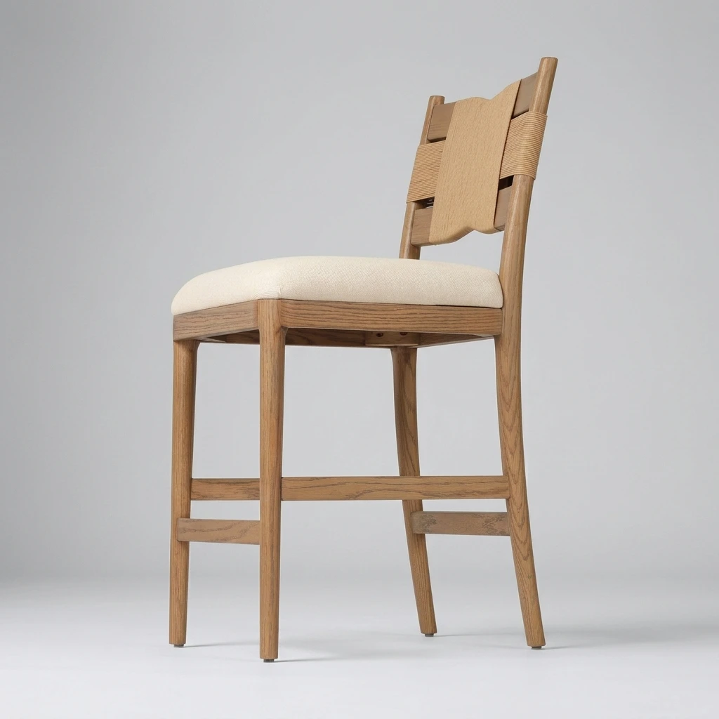 High Quality Contemporary Counter Stool with Paper Rope Backrest Solid Ash Wood High Stool