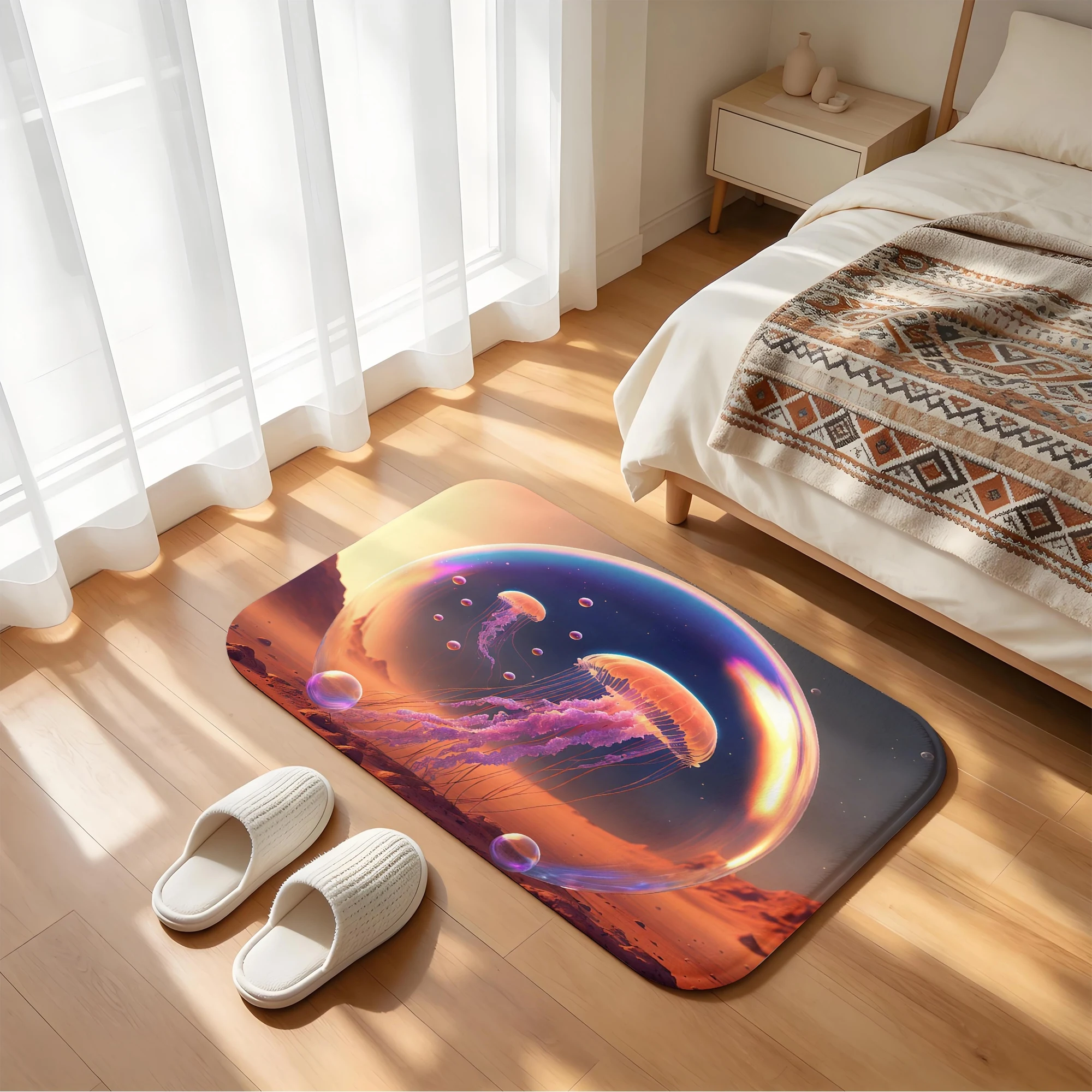 Pink Jellyfish Bath Mat Starry Sky Galaxy Non-Slip Water Absorbent Bathroom Rug Soft Floor Carpet for Bathtub Shower