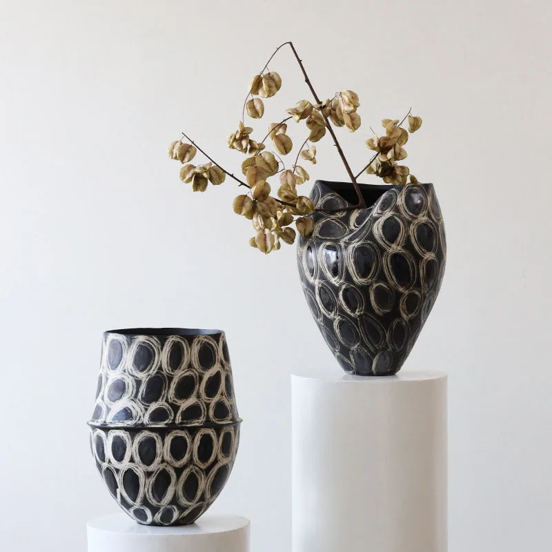 French vase ceramic ornament vintage flower arrangement floor dried flower Chinese clay pot artistic sense