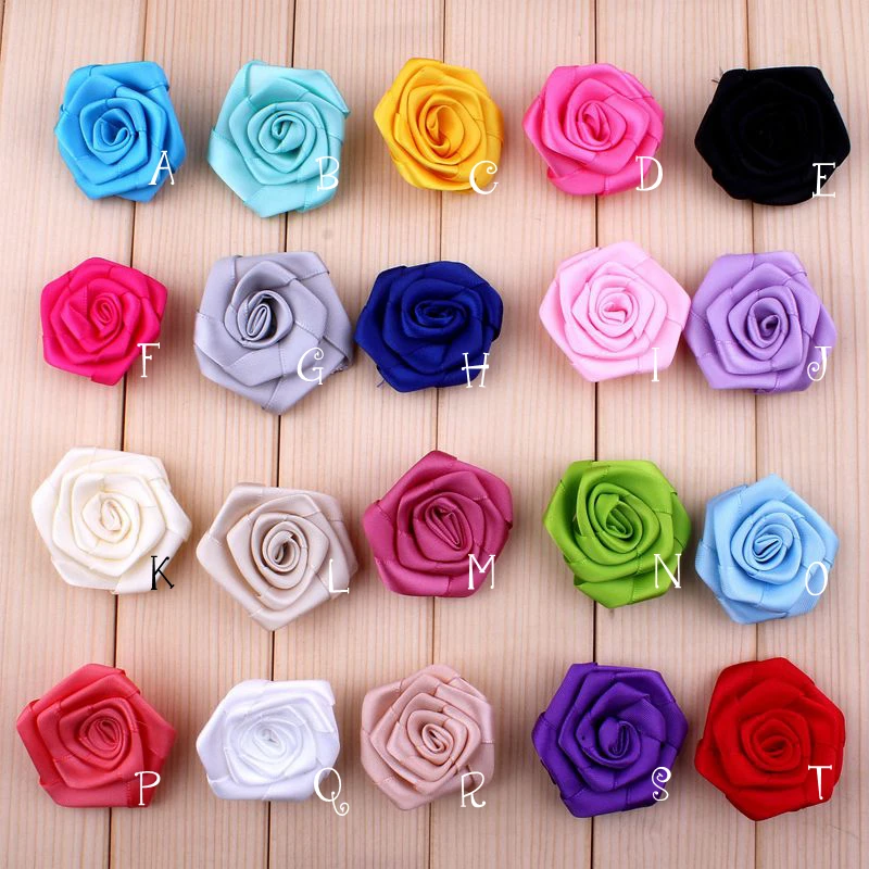 4cm 20colors Mini Satin Ribbon Rose Flowers For Girls Hair Accessories Artificial Fabric Flowers For Kids Headbands