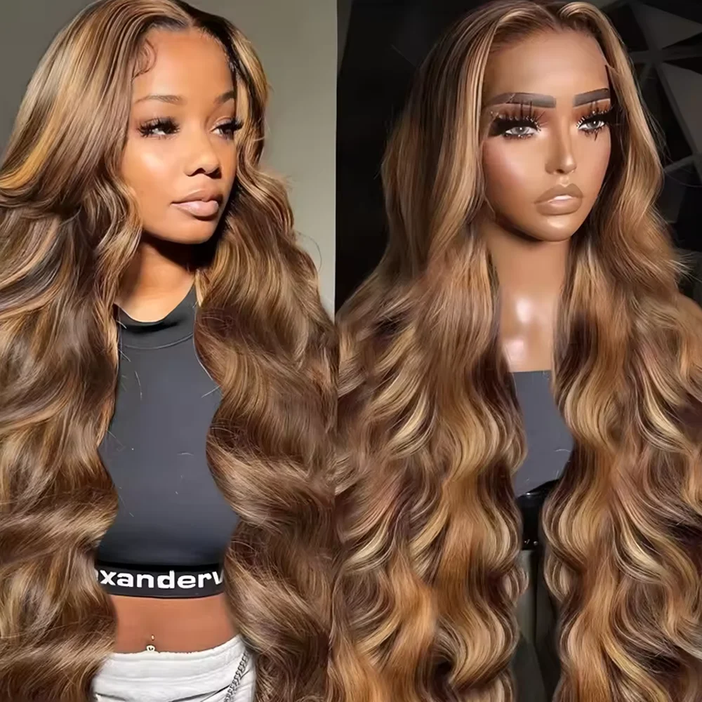 

Body Wave Lace Front Wig Colored Highlight Human Hair Wigs For Women 13x6 Hd Transparent Brazilian P4/27 Blonde Pre Plucked Wigs