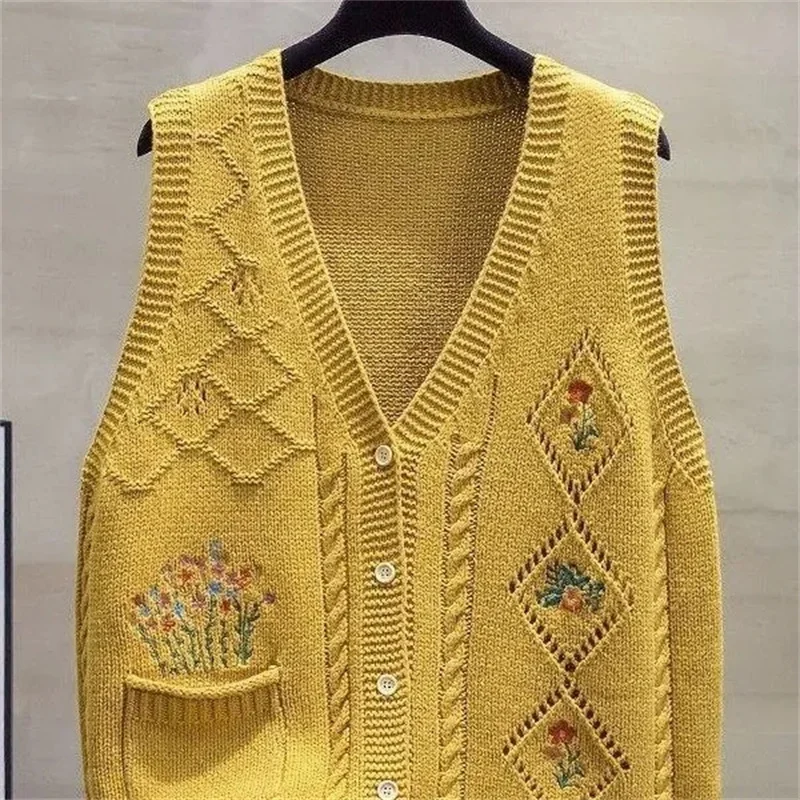 

Модный трикотаж, кардиган, жилет, куртка, женский весенне-осенний новый свитер 2025 года, пальто без рукавов, жилет с v-образным вырезом, верхняя одежда, женский топ