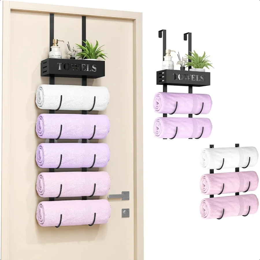 6 camadas sobre a porta toalheiros para montagem na parede do banheiro armazenamento de toalha do banheiro com cesta sobre a porta suporte de toalha para rolo