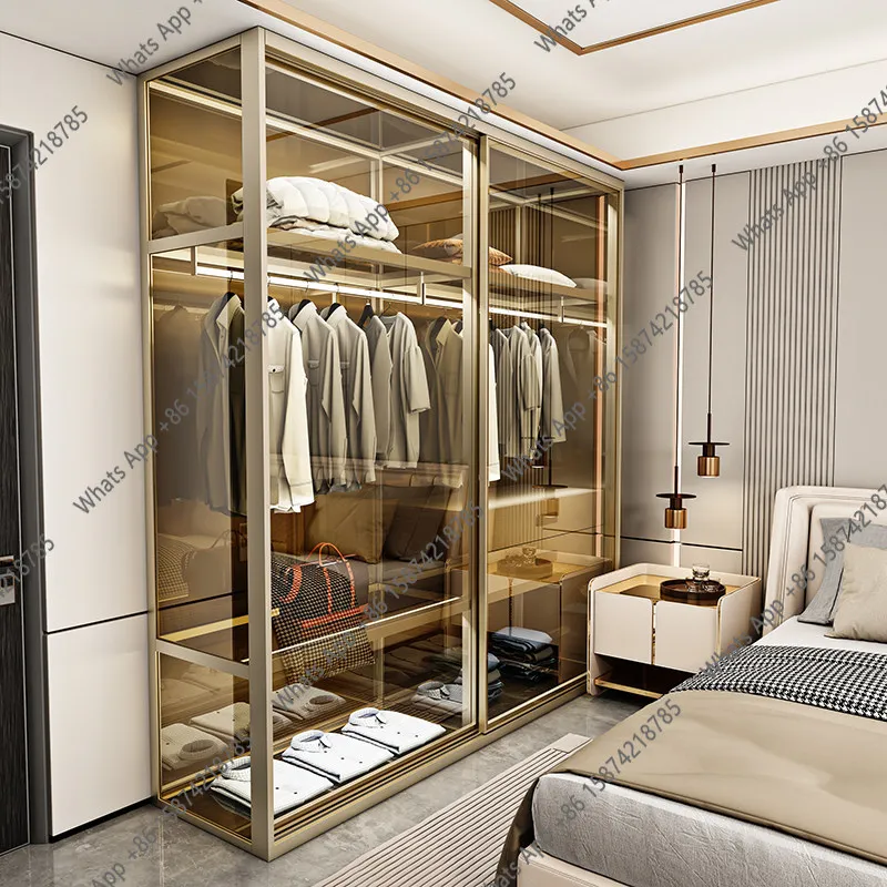 

Стеклянный шкаф с раздвижной дверью, шкаф с раздвижной дверью из алюминиевого сплава, светильник для раздвижной двери, роскошный панорамный стеклянный шкаф для гардероба