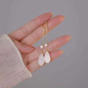 ヴィンテージヘティアンジェイドウォータードロップ女性のためのファッショングリーンクリスタルロングタッセルパールペンダントイヤリングパーティージュエリー 10ベストセールスヘティアンジェイドイヤリング-2