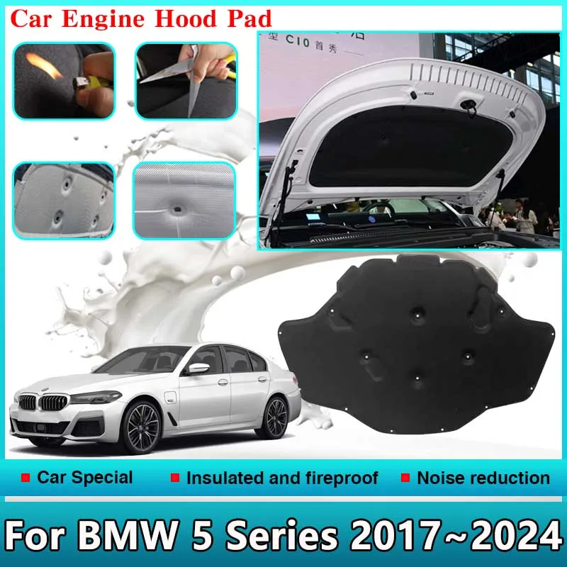 

For BMW 5 Series 2017~2024 G30 G38 525 528 530 Car Engine Hood Sound Pad Front Heat Insulation Cotton Cover Fireproof Accessorie