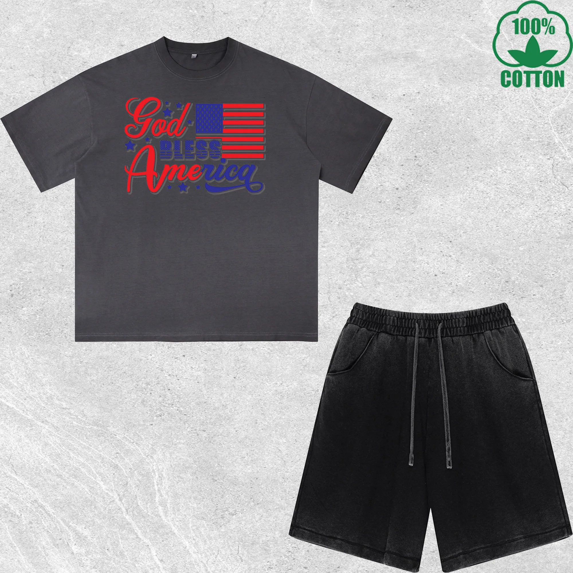 

Happy Independence Day Printed Dirty Wash T-Shirt Shorts Set Multicolor Combo Loose Trendy 100%Cotton