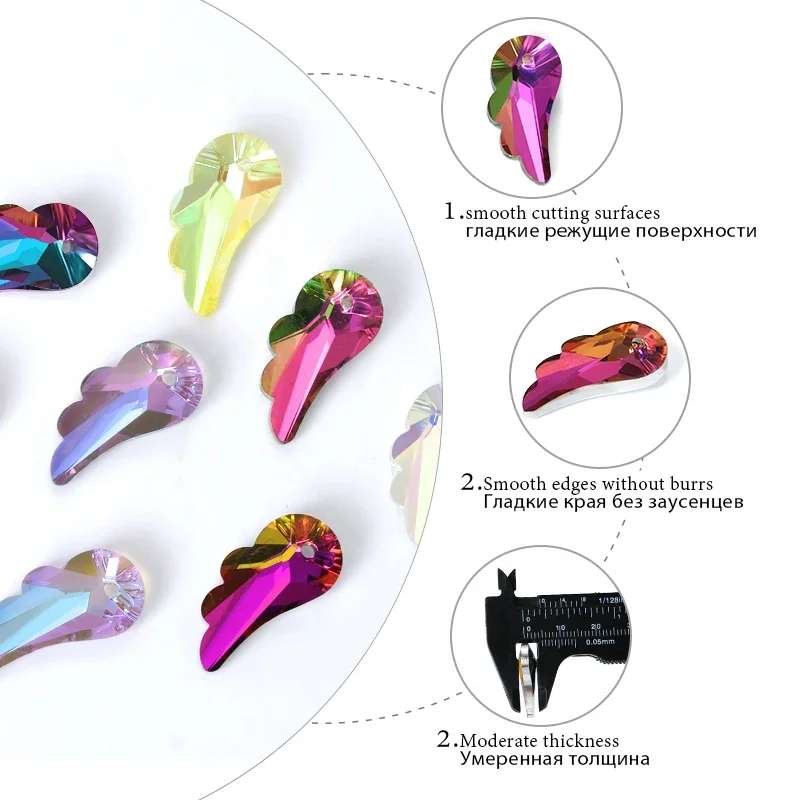 10*20mm Crystal Hollow Wing Charms 8 Colors Glass Angel Wing Pendants Beads for Jewelry Making DIY Handmade Craft Findings 12Pcs