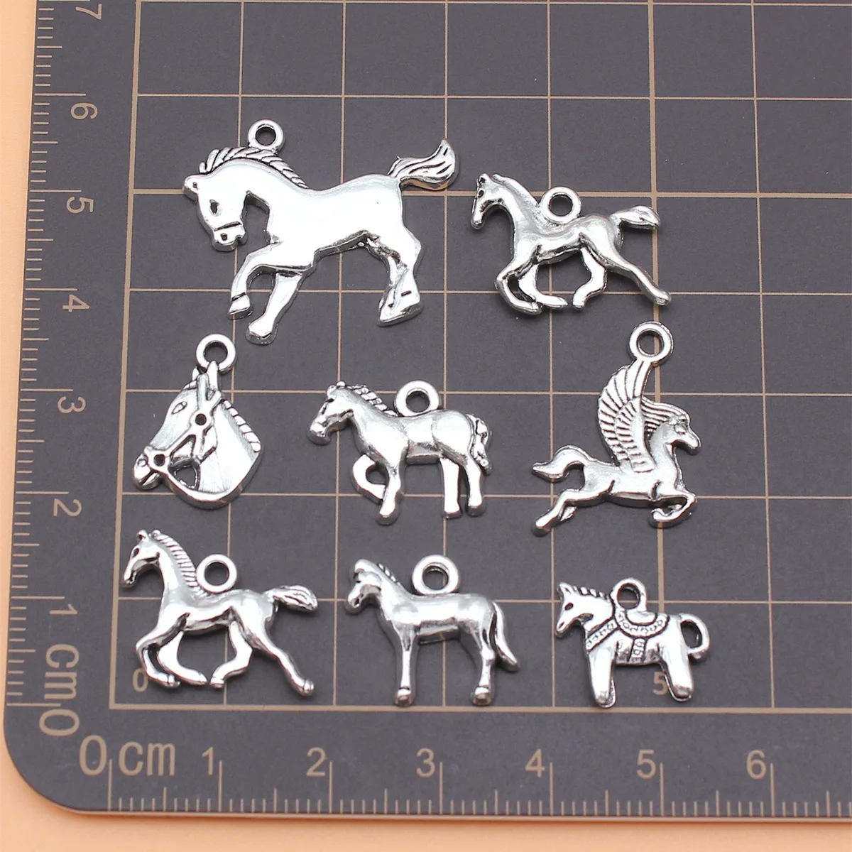 8pcs Antique Silver Color Horse Charms Collection For DIY Jewelry Making, 8 Styles, 1 of Each