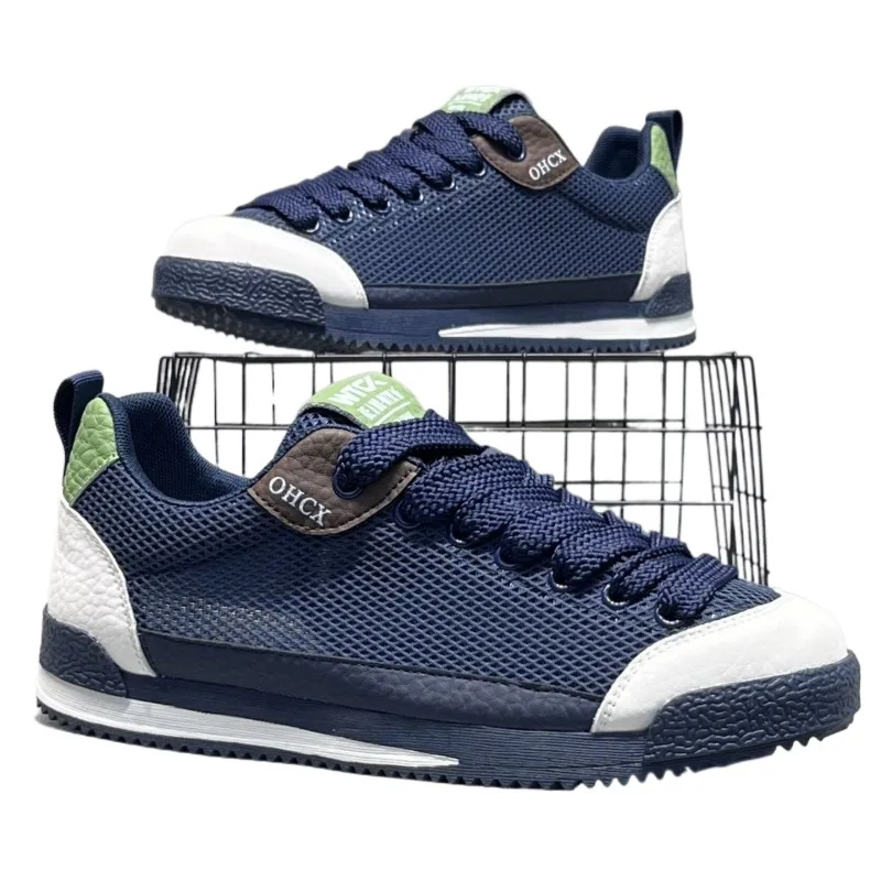 

Men's White Black Mesh Breathable Casual Sneakers, Low Top Comfortable Board Shoes, Lightweight Footwear for Daily Outdoor