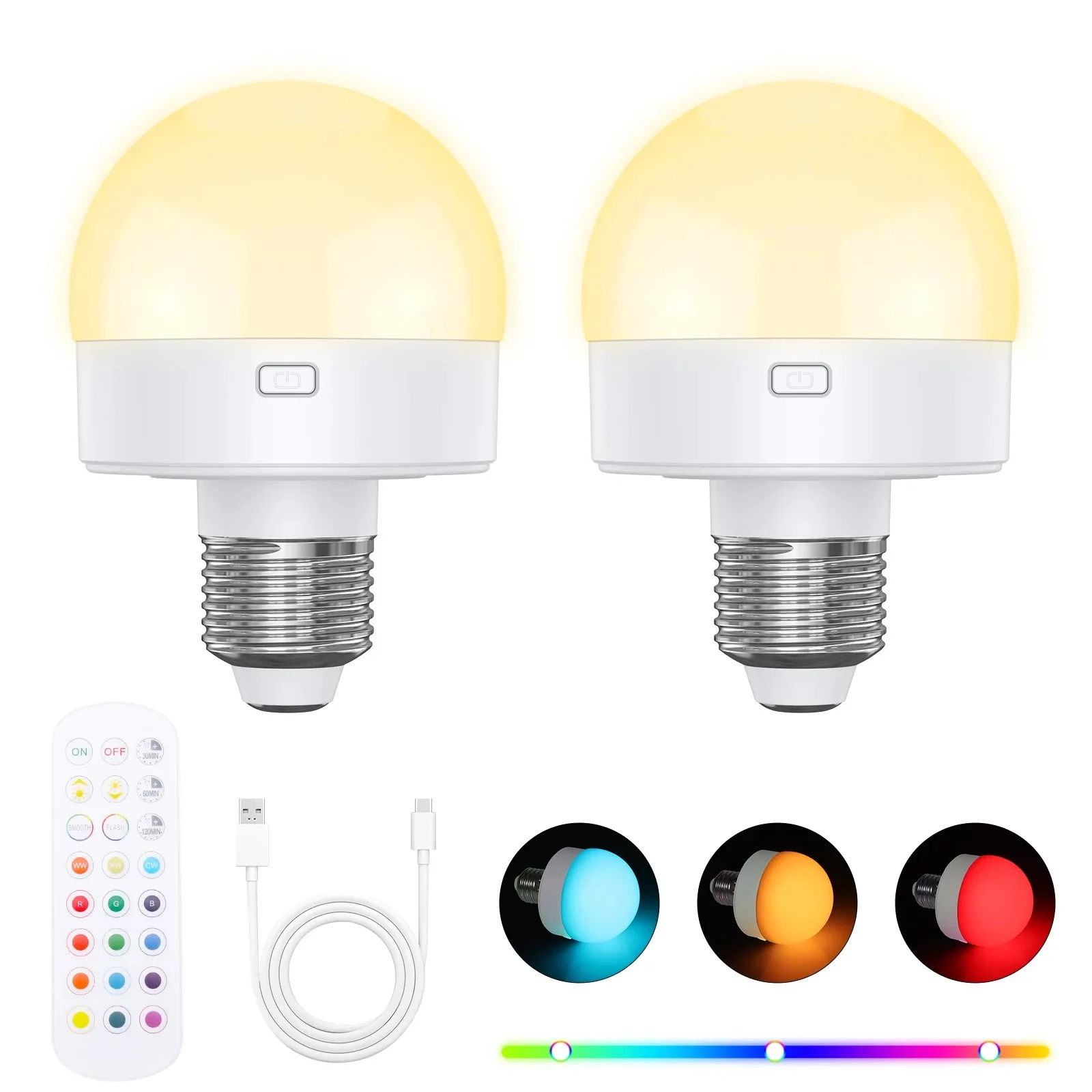 GGbingo 3-Farbtemperatur-Akku-Glühbirnen mit Fernbedienung, batteriebetriebene E27-Glühbirne mit Timer, dimmbare RGB-Lampe, Glühbirnen zur Dekoration der Wohnatmosphäre.