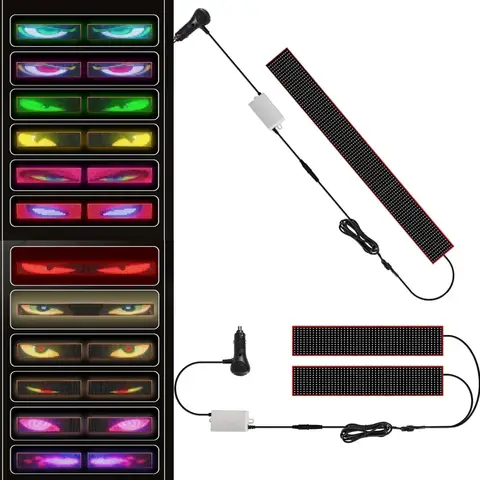 데빌스 아이즈 LED 패널 스크린 라이트 리모컨 스크롤 애니메이션 디스플레이 12V 24V LED 스크린 라이트 자동차 트럭 앞유리용