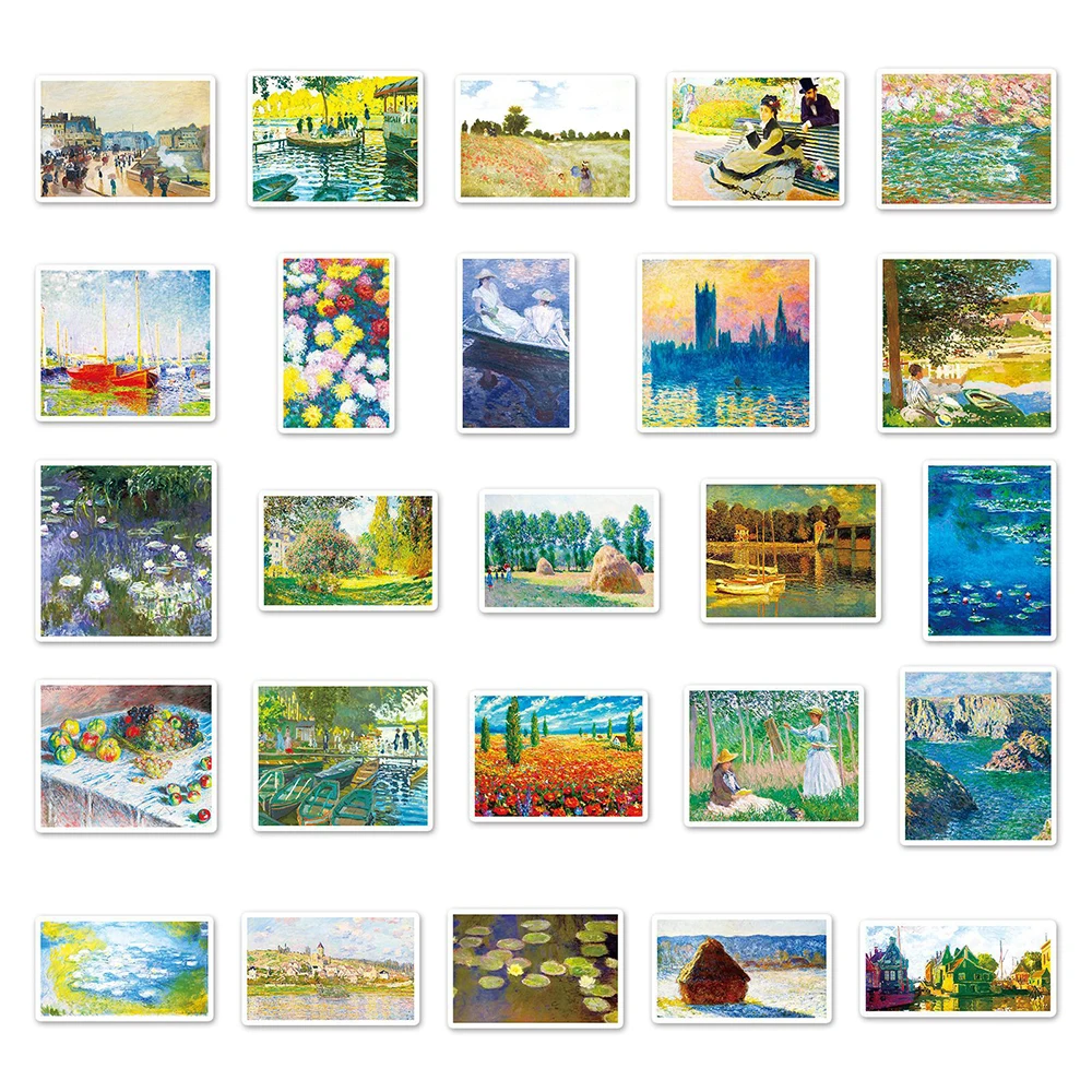 10/30/50PCS Artist Oil Painting Monet Art Stickers Cartoon Decal Scrapbook Laptop Phone Luggage Car Waterproof Sticker Kid Toy