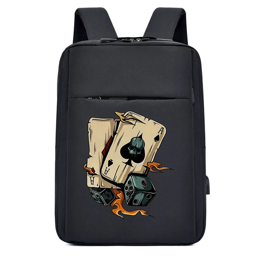 

Модный универсальный рюкзак из ткани Оксфорд, креативный школьный рюкзак с принтом покера и кубиков, моющийся деловой рюкзак унисекс