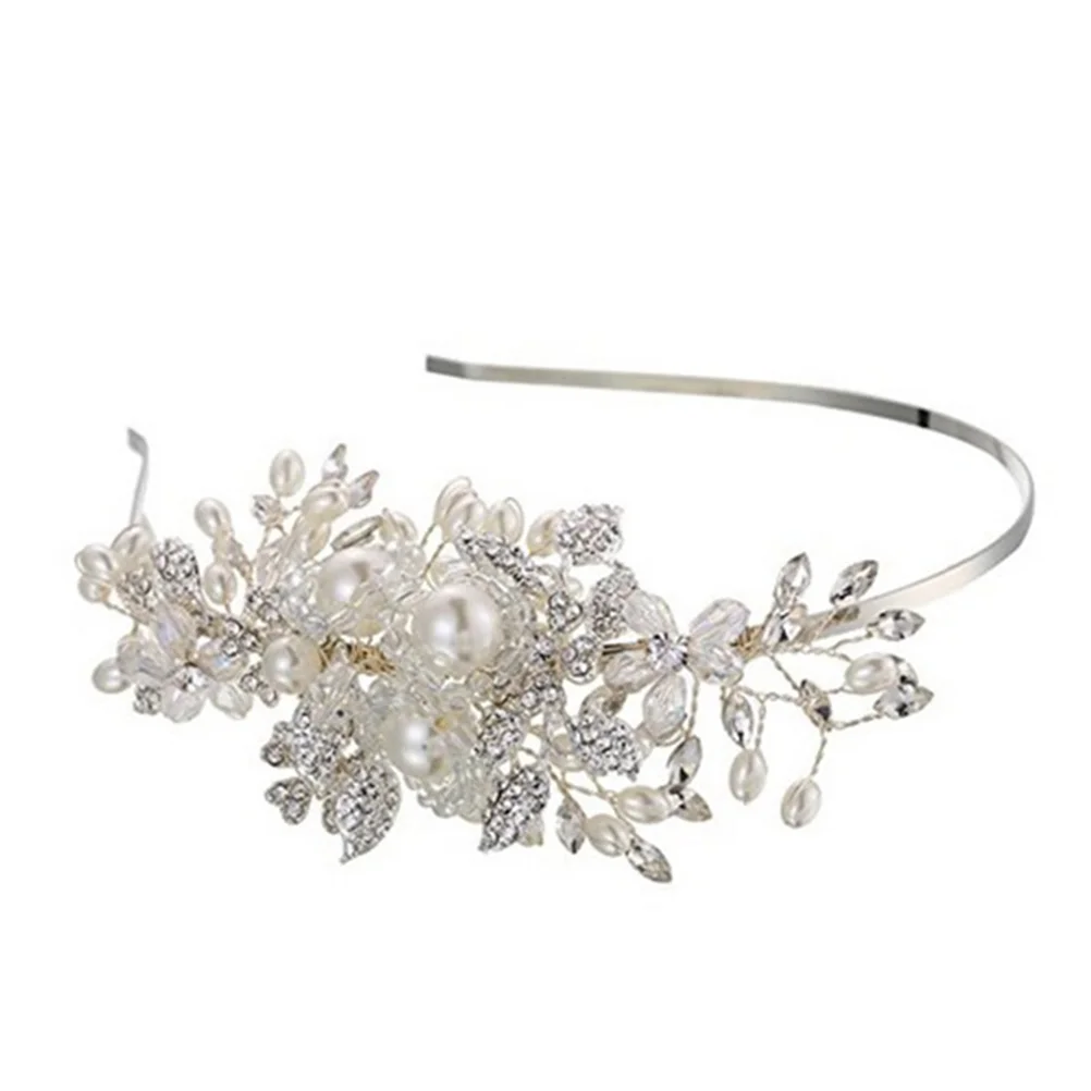 

Handmade Pearl Alloy Headband Flower Crystal Bridal Headdress Hair Band Wedding Headwear for Women