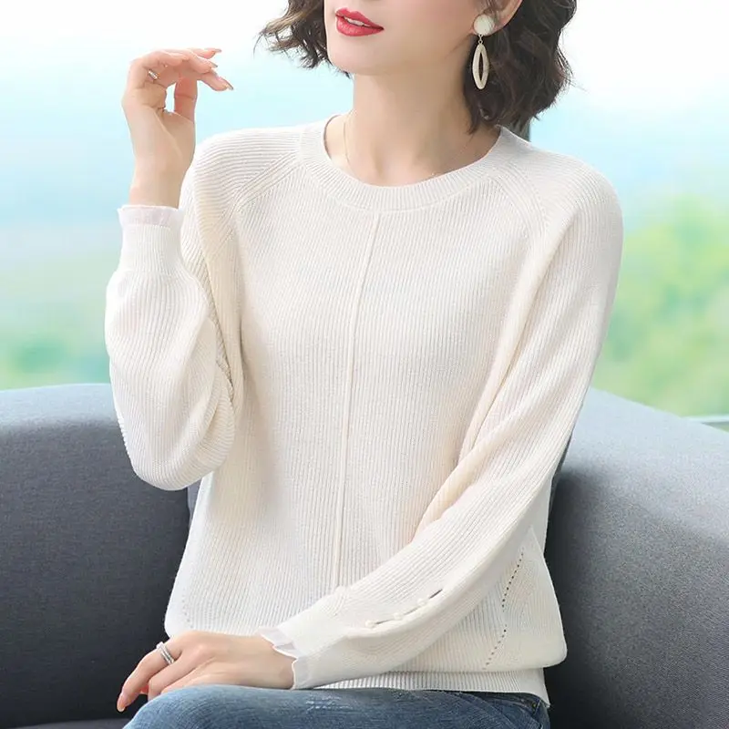 Autumn Winter Lantern Long Sleeve Women\'s Spring Autumn Pullover Solid Color Sweater Knitted Casual Elegant Fashionable Tops