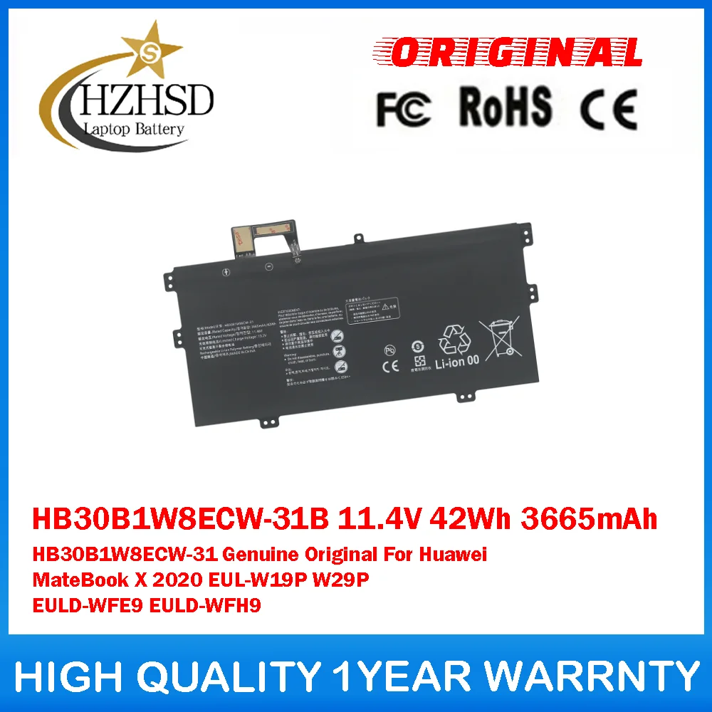 

HB30B1W8ECW-31B 11,4 В 42 Втч 3665 мАч HB30B1W8ECW-31 Подлинный оригинал для Huawei MateBook X 2020 EUL-W19P W29P EULD-WFE9 EULD-WFH9