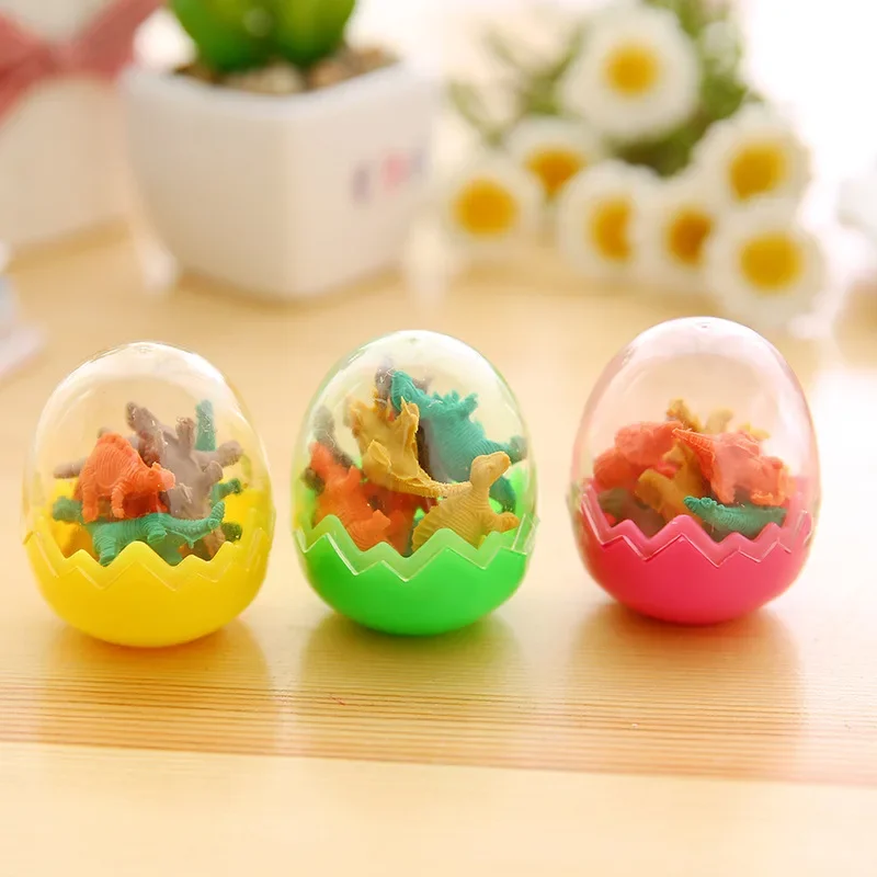 12Pcs Wholesale Cartoon Mini Dinosaur Egg Eraser, Creative Student Stationery School Supplies