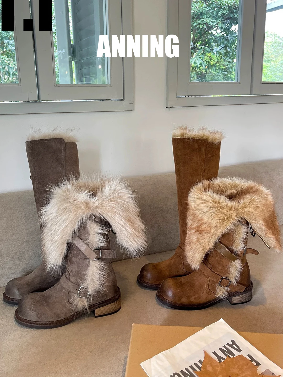 

Зимние теплые женские сапоги Thi Bot на высоком каблуке с флисовой подкладкой, хлопковые, синие, средней высоты, на меху