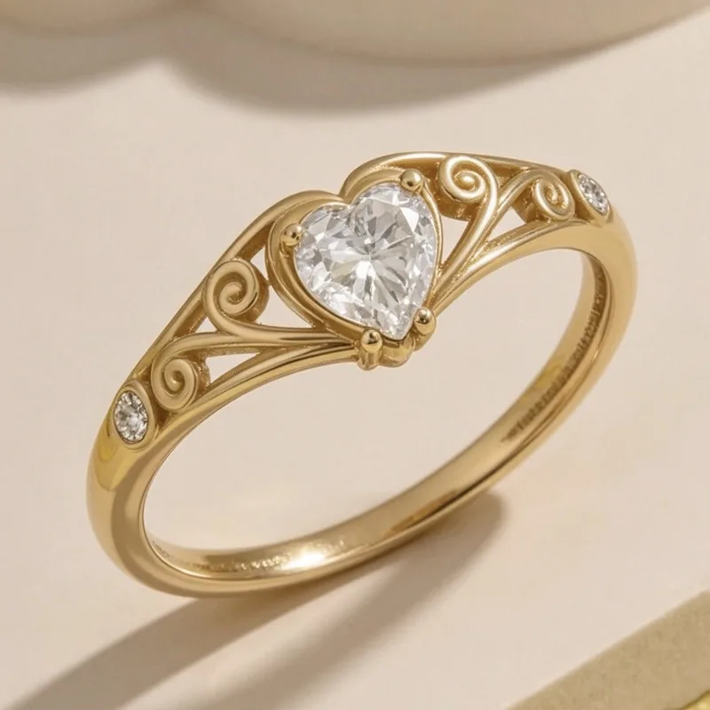 Hollow out Love Zircon Ring Vintage Curly Grass Pattern Light Luxury Wedding Accessories Birthday Valentine's Day Gift