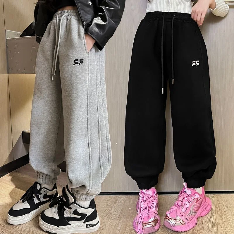 Girls Casual Pants Long Trousers Cotton 2024 Gray Spring Autumn Teenagers Baby's Kids Pants High QualityTeenagers Children's Clo