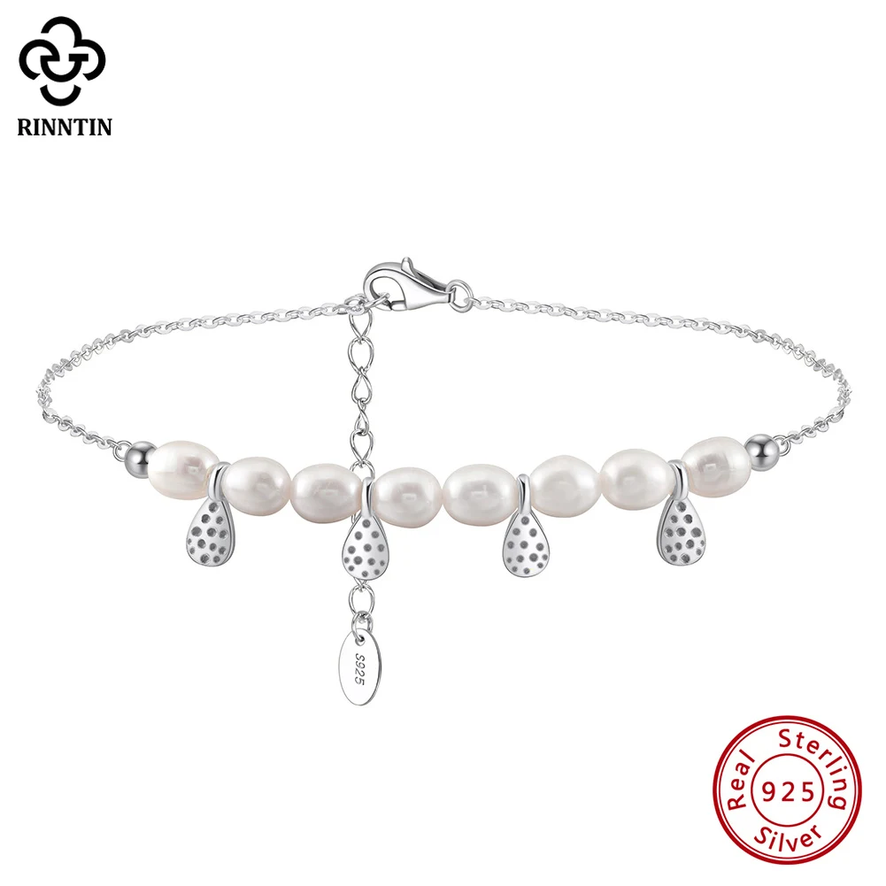 Rinntin Genuine 925 Sterling Silver Natural Pearls Chain Anklets for Women Vintage Foot Bracelet Ankle Straps Jewelry SA65
