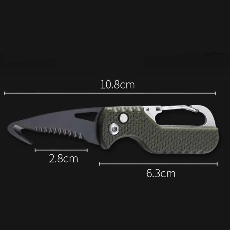 Outdoor Camping Portable Folding Knife Multifunctional Serrated Hook Knife Stainless Keychain Survival Cutter Tool Box Opener