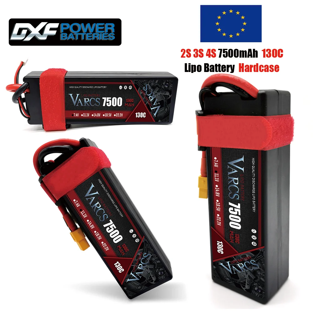 

VARCS 2S 3S 4S Lipo Battery 7500mAh 130C with XT60 EC5 TRX T/DEANS XT90 XT150 Plug HardCase For 1/8 Buggy RC Car Boat Airplane