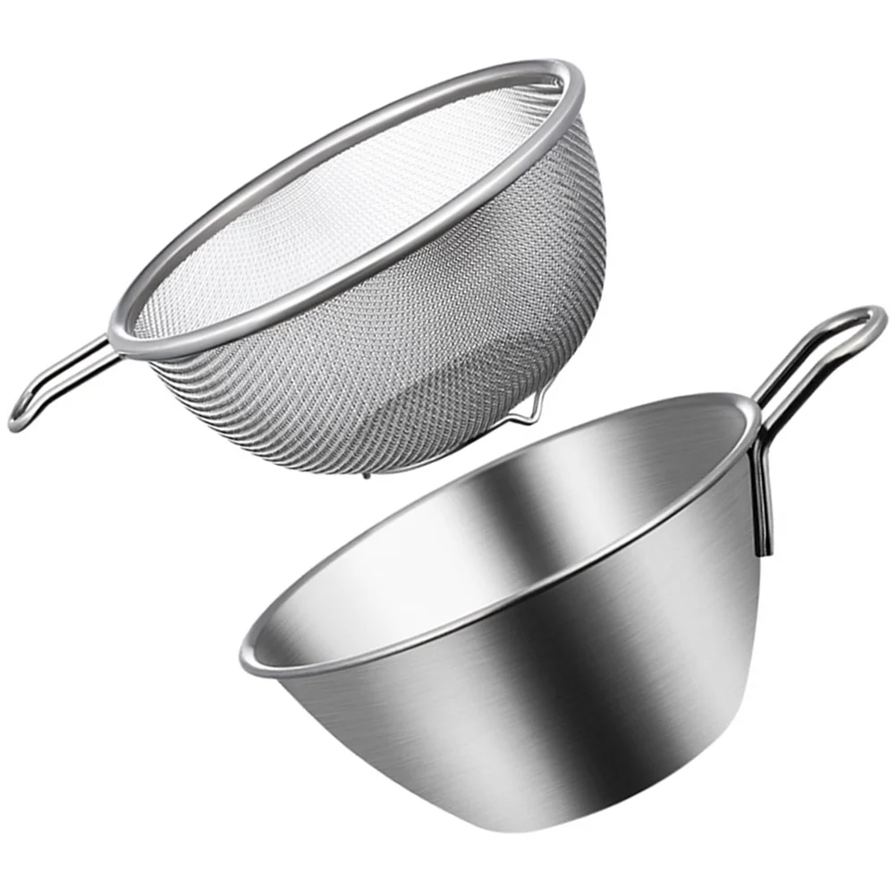 

1 set Stainless Steel Strainer Fine Mesh Colander Rice Drainer Bowl Kitchen Sieve Egg Mixing Basin Lightweight Fast