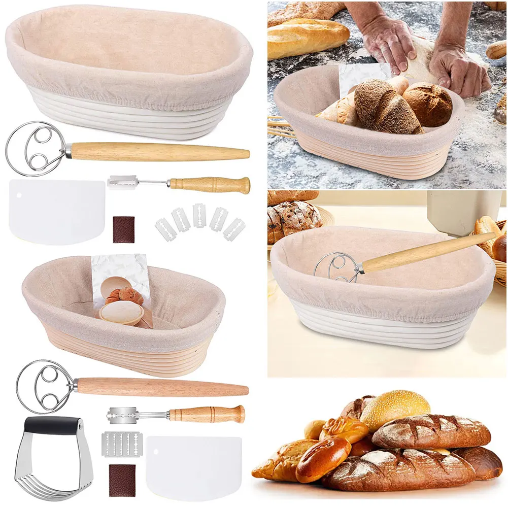 Professional Proofing Basket Kit with Linen Insert Banneton Bread Basket Set Washable for Kitchen Home Bakery