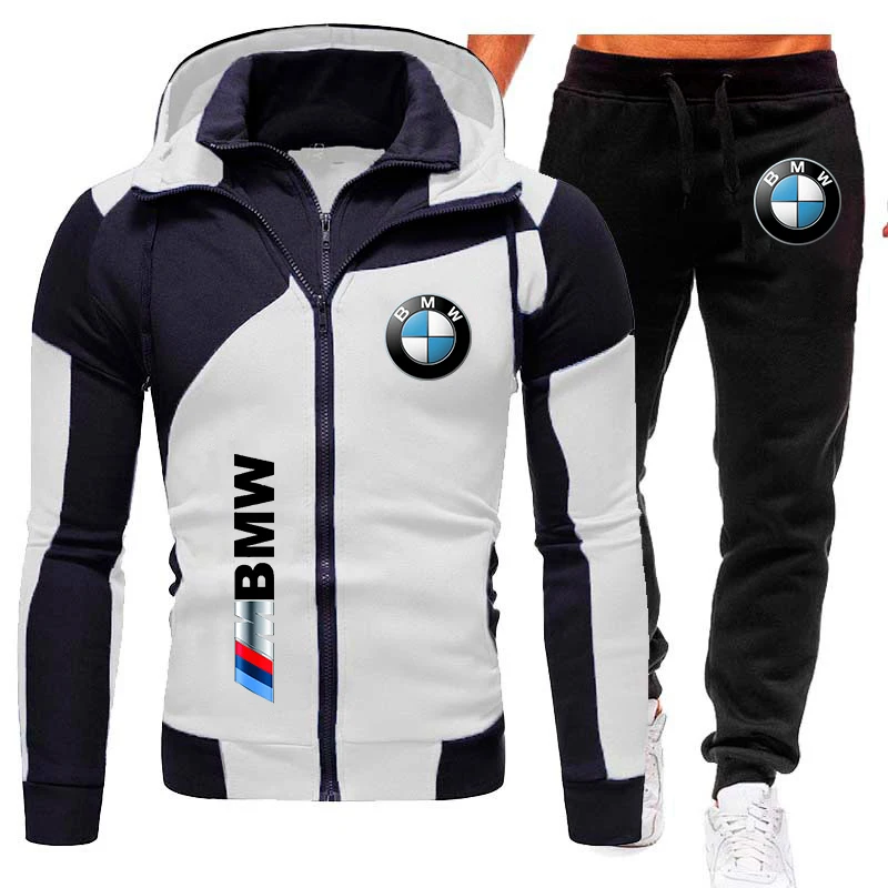 BMW Tuta con cappuccio Set da uomo BMW M Power Logo Tuta sportiva Giacca casual Felpa + Pantalone 2 pezzi Abbigliamento sportivo Autunno